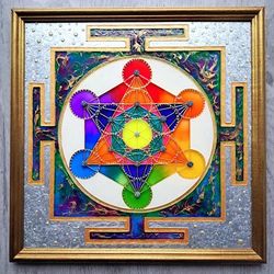 Metatrons Cube yantra Handpainted Sacred geometry Geometric original painting Spiritual art for meditation Vegan Vedic