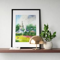 The Golden Ring of Russia, Watercolor landscape, Original watercolor painting