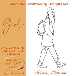 Girl 1  RW Machine embroidery design in 8 formats and 5 sizes