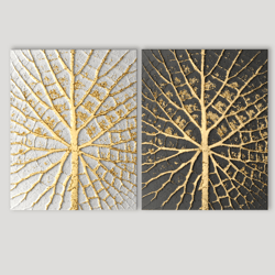 Original Gold Painting On Canvas Gold Leaf Art Diptych Golden Painting Office Painting Large Abstract Art Black White