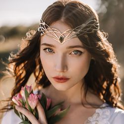 Tiara for wood nymph from branches and leaves Crown of Forest dryad Silver diadem, fantasy fairy elven Princess Palurien