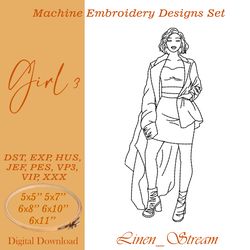 Girl 3 RW Machine embroidery design in 8 formats and 5 sizes