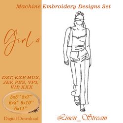 Girl 4 RW Machine embroidery design in 8 formats and 5 sizes