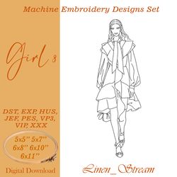 girl 8. rw machine embroidery design in 8 formats and 5 sizes