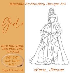 Girl 9. RW Machine embroidery design in 8 formats and 5 sizes