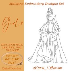 girl 9. rw machine embroidery design in 8 formats and 5 sizes