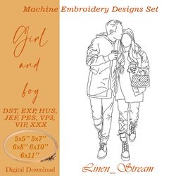 Girl and boy RW Machine embroidery design in 8 formats and 5 sizes