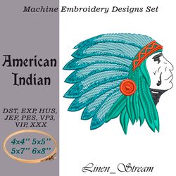 American Indian Machine embroidery design in 8 formats and 4 sizes