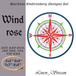 Wind rose Machine embroidery design in 8 formats and 4 sizes