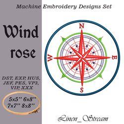 wind rose machine embroidery design in 8 formats and 4 sizes