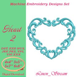 Heart 2 Machine embroidery design in 8 formats and 4 sizes