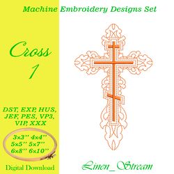 Cross 1 Machine embroidery design in 8 formats and 6 sizes