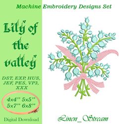 lily of valery machine embroidery design for embroidery in 7 formats in 4 sizes