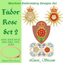Tudor-Style Rose 2 Machine embroidery design in 8 formats and  4 sizes