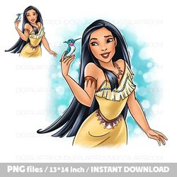 Princess Pocahontas 4 Png files Clipart Sublimation design Print template