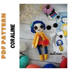 Coraline doll pdf crochet pattern