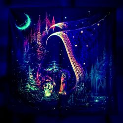 Space Art Blacklight tapestry Goa trance festival decor "Trilogy. The Spirit Of Fire" Psychedelic poster Wall decor