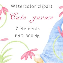 cute gnome, watercolor clipart, png