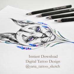 Lynx Tattoo Design Cat Tattoo Design Females Lynx Tattoo Sketch For Woman, Instant download PNG and JPG