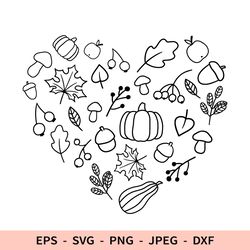 Fall Svg Pumpkin Black icon for Cricut Nature dxf for laser cut Outline Leaves
