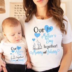 Personalized Name Our First Mothers Day Matching Shirt, Elephant Mom and Baby First Mother's Day Shirt, First Mothers Da