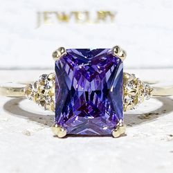 lavender amethyst ring - statement ring - gold ring - engagement ring - prong ring - rectangle ring - cocktail ring