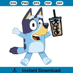 bluey with coffee svg cartoon dog svg cricut for files design