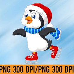 penguin ice skating ice skates png, digital download