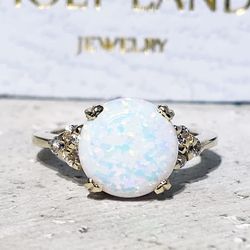White Opal Ring - Gemstone Ring - Statement Ring - Gold Ring - Engagement Ring - Round Ring - Cocktail Ring