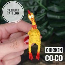 English PDF crochet pattern Chicken Co-Co. Crochet miniature pattern. Crazy chicken toy pattern. DIY funny toy.