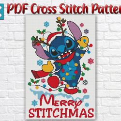 Christmas Cross Stitch Pattern / Disney Stitch Cross Stitch Pattern / Lilo And Stitch Cross Stitch Pattern / Instant PDF