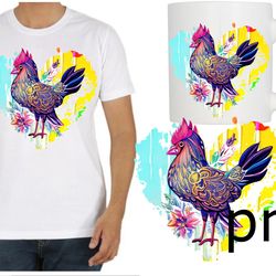sublimation of a beautiful rooster with a heart in folk style-2