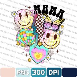 Retro mama smiley face png, mama sublimation design, pastel smiley face, retro Mothers Day png, Mothers Day shirt png, d