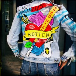 Painted denim jacket Harley Quinn Jeans jacket Portrait Personalized jacket