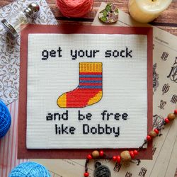 Dobby's Sock cross stitch pattern Harry Potter cross stitch Modern cross stitch pattern Funny cross sticth chart