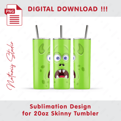 Funny Monster Face Template - Seamless Sublimation Pattern - 20oz SKINNY TUMBLER - Full Tumbler Wrap