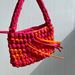 crocheted baguette bag with metal clasp