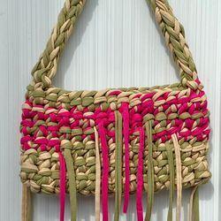crocheted baguette bag with metal clasp