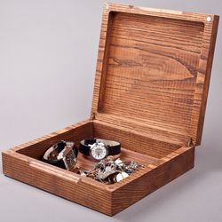 Wood memory box with lid Personalized wooden keepsake box Stash box Engraved mens jewelry box Kids treasure box