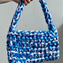 crocheted baguette bag with metal clasp