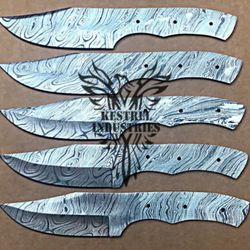 lot of 5 damascus steel blank blade knife for knife making supplies, custom handmade full tang blank blades (su-101)