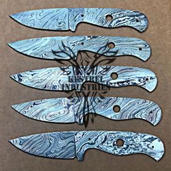 lot of 5 damascus steel blank blade knife for knife making supplies, custom handmade full tang blank blades (su-103)