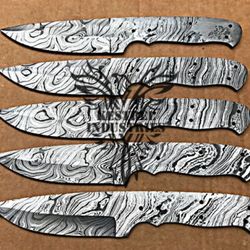lot of 5 damascus steel blank blade knife for knife making supplies, custom handmade full tang blank blades (su-106)
