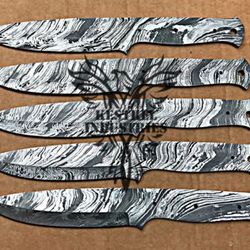 lot of 5 damascus steel blank blade knife for knife making supplies, custom handmade full tang blank blades (su-107)