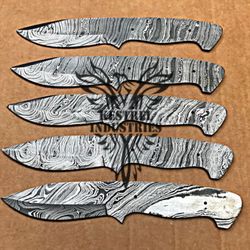 lot of 5 damascus steel blank blade knife for knife making supplies, custom handmade full tang blank blades (su-109)