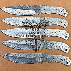 lot of 5 damascus steel blank blade knife for knife making supplies, custom handmade full tang blank blades (su-110)