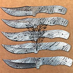 lot of 5 damascus steel blank blade knife for knife making supplies, custom handmade full tang blank blades (su-111)