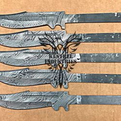 lot of 5 damascus steel blank blade knife for knife making supplies, custom handmade full tang blank blades (su-115)