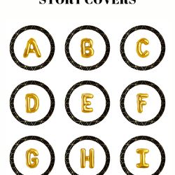 26  english alphabet and numbers instagram highlight covers.  gold letters social media icons. instagram highlight story