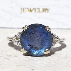 Labradorite Ring - Rainbow Stone Ring - Statement Ring - Gold Ring - Engagement Ring - Round Ring - Cocktail Ring